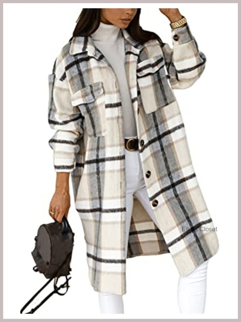 Long Plaid Flannel Shacket with Pockets Cozy Fall Trench